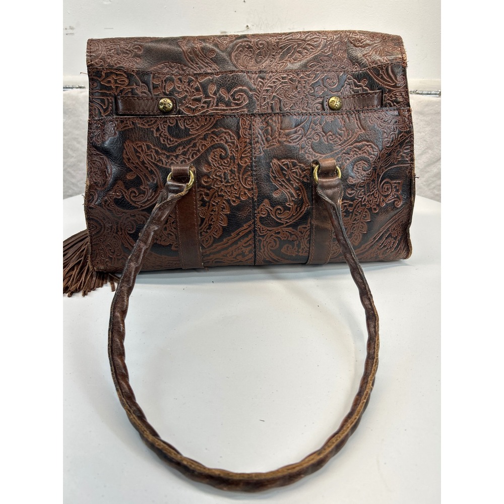 Patricia Nash Tooled Leather Shoulder Bag Brown Paisley Embossed Tassel - Picture 5 of 16